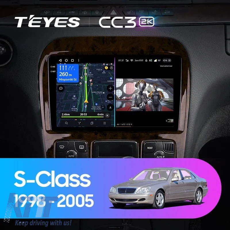 Car Navigation with AI Assistance Teyes CC4 PRO suitable for Mercedes-Benz S Class W220 1998-2005 8+128GB 9.5 QLED, Android 13, 5G, 7.1 DSP, CarPlay