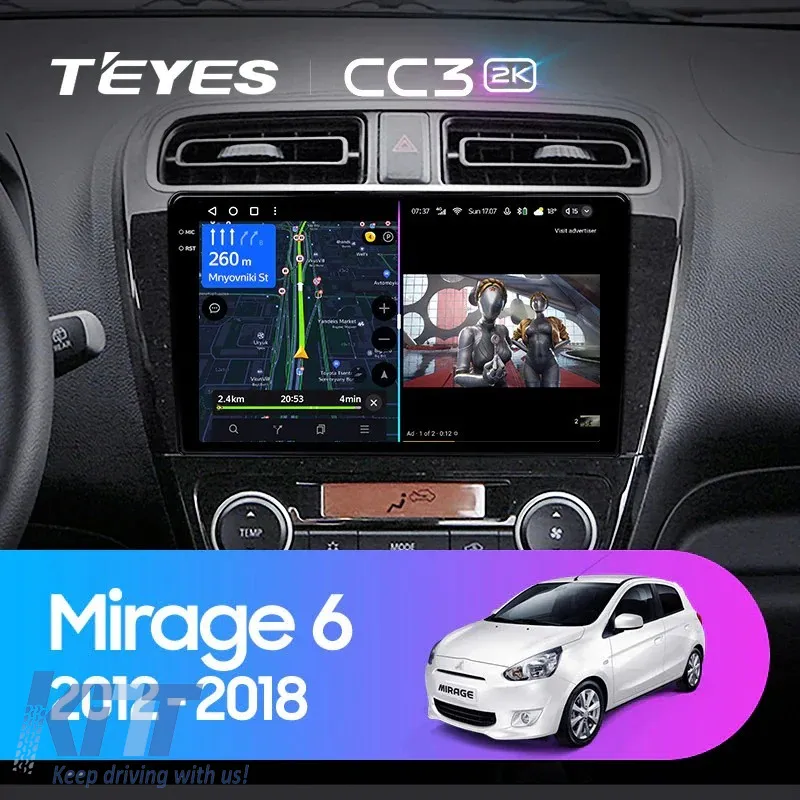 Car Navigation with AI Assistance Teyes CC4 PRO suitable for Mitsubishi Mirage 2012-2023 8+128GB 9.5 QLED, Android 13, 5G, 7.1 DSP, CarPlay