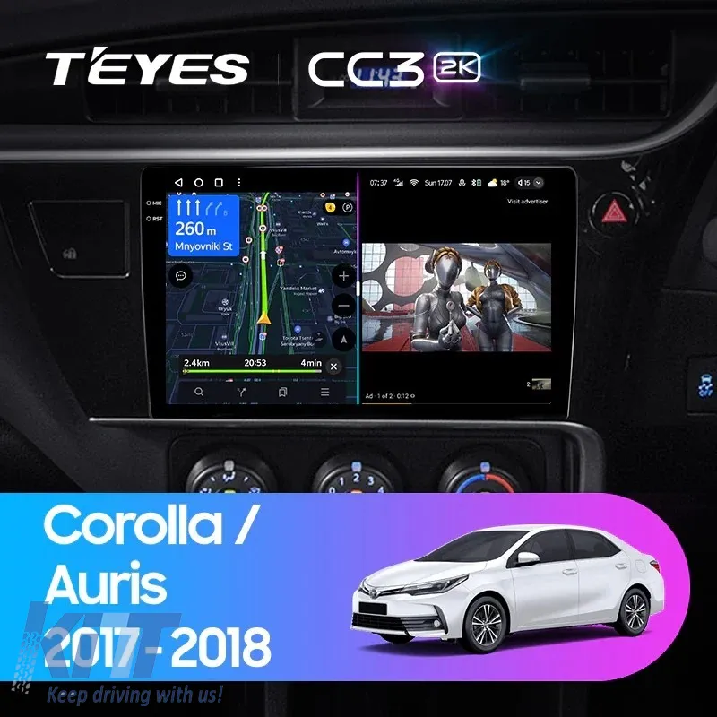 Car Navigation with AI Assistance Teyes CC4 PRO suitable for Toyota Corolla 11 2017-2018 8+128GB 10.36 QLED, Android 13, 5G, 7.1 DSP, CarPlay