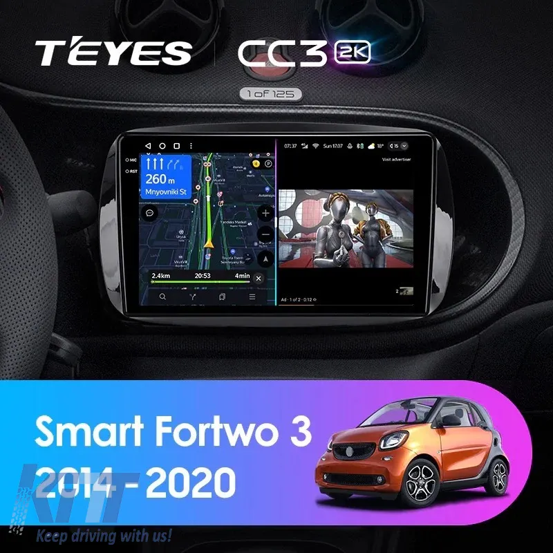 Car Navigation with AI Assistance Teyes CC4 PRO suitable for Mercedes-Benz Fortwo 2014-2023 8+128GB 9.5 QLED, Android 13, 5G, 7.1 DSP, CarPlay