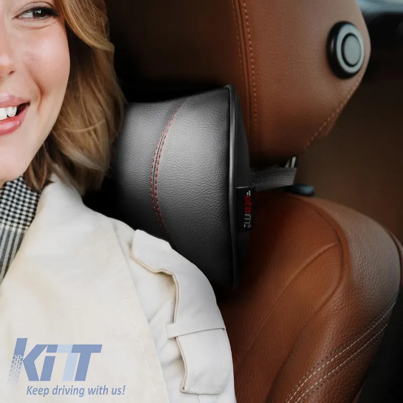 Car Neck Pillow Pad Black With Red Stitch Leather Otom NPW-102 1 Piece
