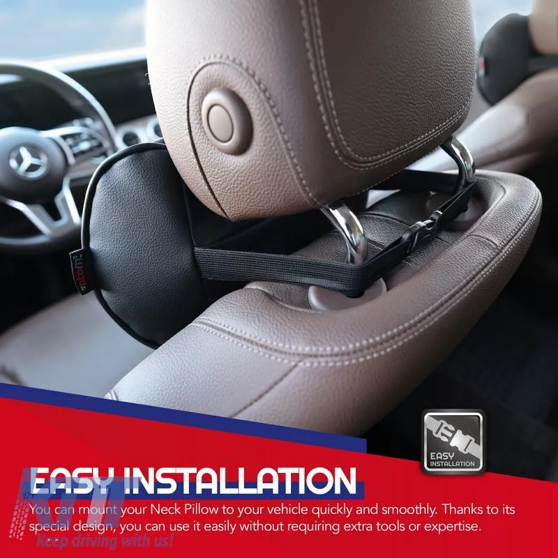 Car Neck Pillow Pad Black With Red Stitch Leather Otom NPW-102 1 Piece