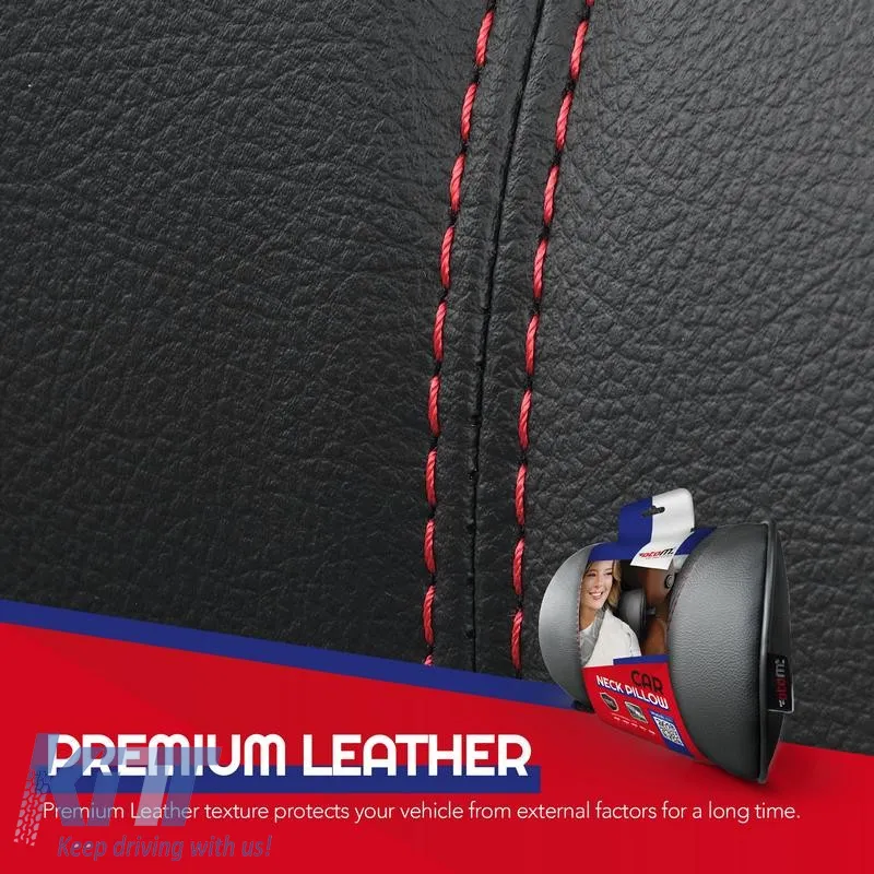 Car Neck Pillow Pad Black With Red Stitch Leather Otom NPW-102 1 Piece