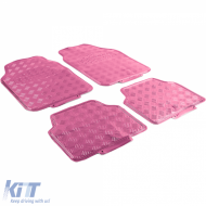 Car Rubber Floor Mat Set 4pcs Aluminum Checker Plate Look Universal Chrome Pink - ODFMAR6012222