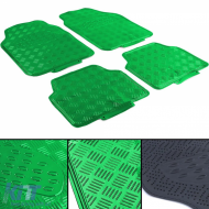 Car Rubber Floor Mat Set 4pcs Aluminum Checker Plate Look Universal Chrome Green - ODFMAR6012249