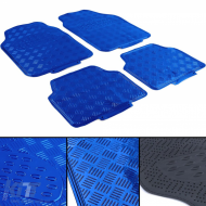 Car Rubber Floor Mat Set 4pcs Aluminum Checker Plate Look Universal Chrome Blue - ODFMU16061