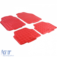 Car Rubber Floor Mat Set 4pcs Aluminum Checker Plate Look Universal Chrome Red - ODFMAR6012305