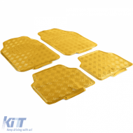Car Rubber Floor Mat Set 4pcs Aluminum Checker Plate Look Universal Chrome Gold - ODFMU20179