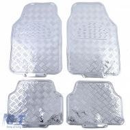 Car Rubber Floor Mat Set 4pcs Aluminum Tread Plate Look Universal Chrome - ODFMU40630