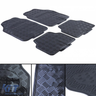 Car rubber floor mats universal aluminum checker plate look 4-piece chrome black - ODFMAR6013670
