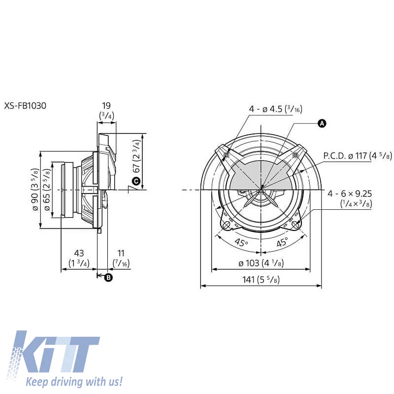 Car Speakers Sony ΧS-FB1030U Coaxial Mega Bass 3 Way 10cm 4" 30Watt Rms/220 Watt Max. 2 Pieces