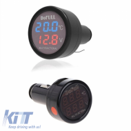 Car Voltmeter Thermometer USB Charger 3in1 With Red And Blue Numbers 99103