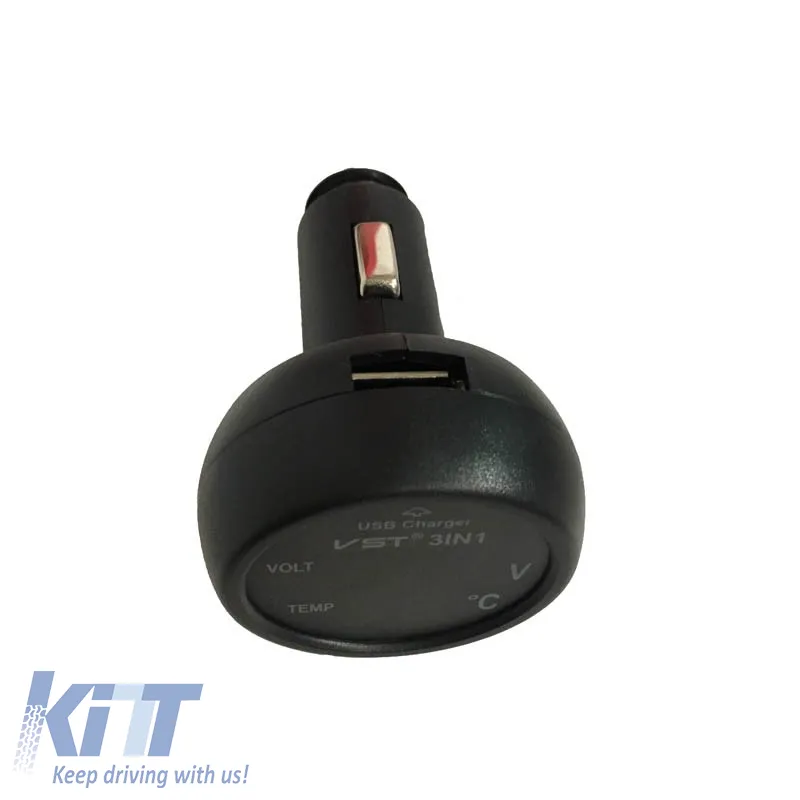 Car Voltmeter Thermometer USB Charger 3in1 With Red And Blue Numbers 99103