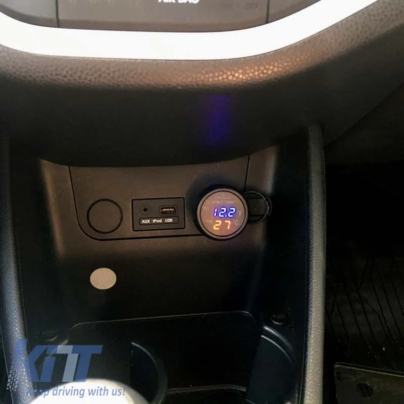Car Voltmeter Thermometer USB Charger 3in1 With Red And Blue Numbers 99103