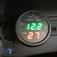 Car Voltmeter Thermometer USB Charger 3in1 With Red And Green Numbers 99162-image-6297519