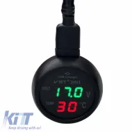Car Voltmeter Thermometer USB Charger 3in1 With Red And Green Numbers 99162-image-6297520