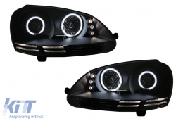 CCFL Angel Eyes LED Headlights suitable for VW Golf V 5 Jetta 5 (2004-2009) Black - HLVWG5BCCFL