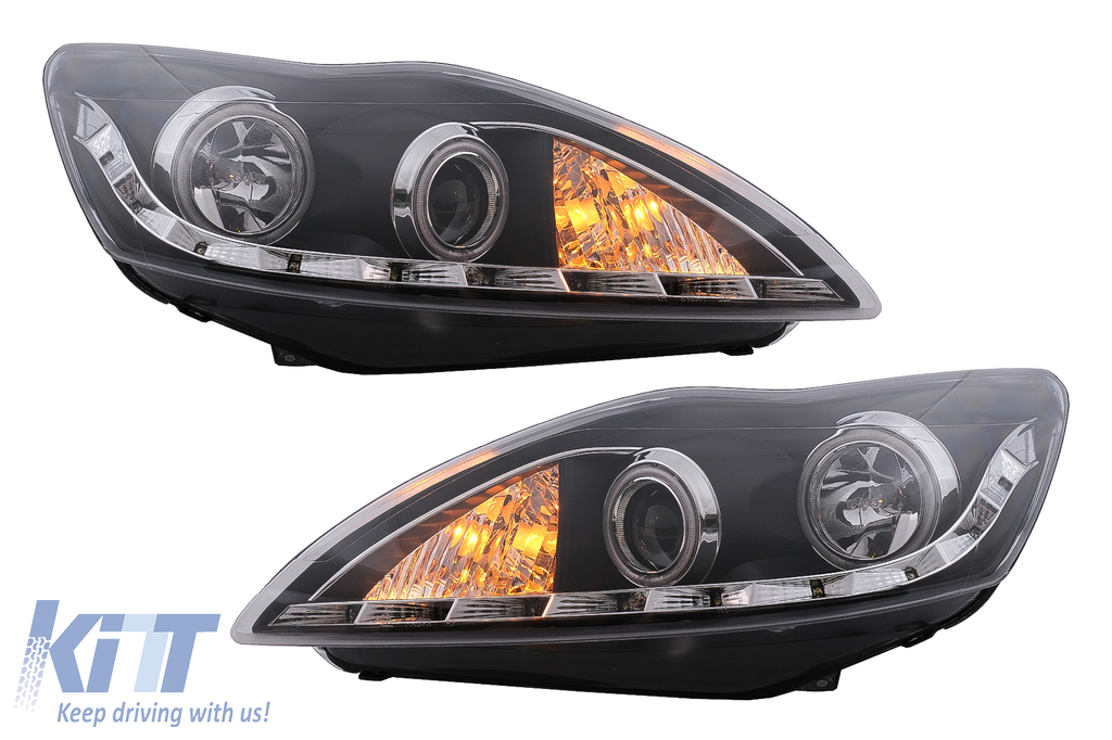 gradually Contaminated Competitive CCFL LED DRL Angel Eyes Headlights suitable for Ford Focus II Facelift  (2008-2010) Black - CarPartsTuning.com