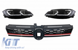 Central Badgeless Grille suitable for VW Golf 7.5 VII Facelift (2017-up) with LED Headlights Bi-Xenon Sequential Dynamic Turning Lights GTI Design - COFGVWG7FGTI75SBX