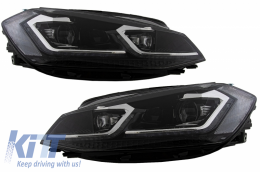 Central Badgeless Grille with LED Headlights Sequential Dynamic Turning Lights suitable for VW Golf 7.5 VII Facelift (2017-up) GTI Design Red And Chrome-image-6058374