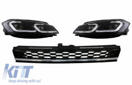Central Badgeless Grille with LED Headlights Sequential Dynamic Turning Lights suitable for VW Golf 7.5 Facelift (2017-up) GTI Design Chrome - COFGVWG7FGTICHHLS