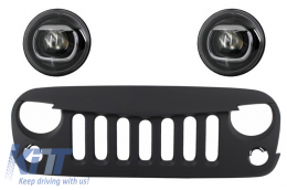 Central Front Grille with HID Bi-Xenon Headlights suitable for JEEP Wrangler Rubicon JK (2007-2017) Angry Bird Design - COFGJEWJKMBHL