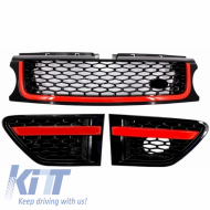 Central Grille and Side Vents Assembly suitable for Land Range Rover Sport L320 Facelift (2010-2013) Autobiography Look Black Red Edition - RRFGA01FBR