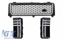 Central Grille and Side Vents Assembly suitable for Land Range Rover Vogue III L322 (2002-2005) Piano Black & Silver Autobiography Supercharged Edition - COFGRR02NBSES