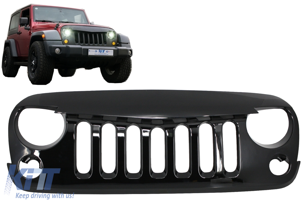 Central Grille Front Grille suitable for JEEP Wrangler / Rubicon JK  (2007-2017) Angry Bird Design Piano Black 