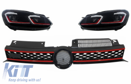 Central Grille Front Grille suitable for VW Golf 6 VI (2008-2012) with LED Headlights Flowing Dynamic Sequential Turning Lights GTI Design