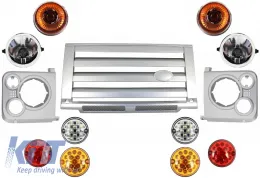 image-36-Central Grille & Headlights Covers Assembly  suitable for Land ROVER  Defender 90 110 (1990-2016) Silver SVX Design with Upgrade LED Lights Package