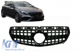 Central Grille suitable for Mercedes A-Class W176 (2012-08.2015) A45 GT-R Panamericana Design All Black-image-6053372