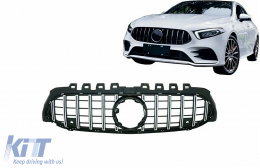 Central Grille suitable for Mercedes A-Class W177 Hatchback V177 Sedan (04.2018-2022) GT-R Panamericana Design Black Chrome - FGMBW177FGTRCN