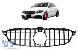 Central Grille suitable for Mercedes C-Class W205 S205 C205 (2014-2018) GT-R Panamericana Design Black With 360 Camera-image-6099946