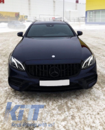Central Grille suitable for Mercedes E-Class W212 S212 Facelift (2013-2016) GT-R Panamericana Design Full Piano Black-image-6042814