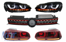 Central Grille suitable for VW Golf 6 VI (2008-2012) with Headlights LED DRL U-Design and Taillights Full LED - COHLVWG6URGTI