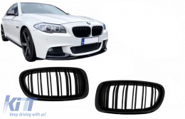 Central Grilles Kidney Grilles suitable for BMW 5 Series F10 F11 (2010-2017) Double Stripe M Design Piano Black-image-6099401