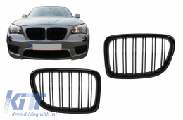 Central Grilles Kidney Grilles suitable for BMW X1 E84 (2009-2014) Piano Black Double Stripe Design-image-6053664