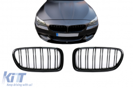 Central Grilles suitable for BMW 5 Series F10 F11 (2010-2017) Double Stripe M Design Glossy Black - FGBMF10DPBTT