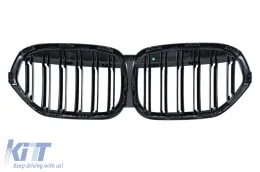 Central Kidney Grille suitable for BMW X1 SUV F48 LCI (2020-2022) Double Stripe Piano Black-image-6239412