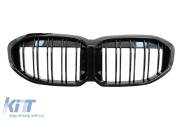 Central Kidney Grilles suitable for BMW 1 Series F40 (2019-Up)  Double Stripe M Design Piano Black-image-6105643