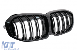 Central Kidney Grilles suitable for BMW 1 Series F40 (2019-Up)  Double Stripe M Design Piano Black-image-6105644