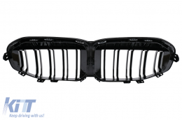 Central Kidney Grilles suitable for BMW 1 Series F40 (2019-Up)  Double Stripe M Design Piano Black-image-6105645