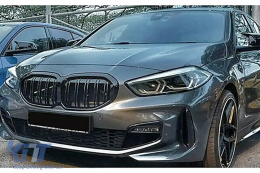 Central Kidney Grilles suitable for BMW 1 Series F40 (2019-Up)  Double Stripe M Design Piano Black-image-6105652