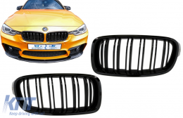 Central Kidney Grilles suitable for BMW 3 Series F30 F31 (2011-2019) Double Stripe M Design Piano Black-image-6086567