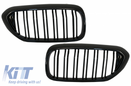 Central Kidney Grilles suitable for BMW 5 Series G30 G31 Sedan Touring (2017-2019) Double Stripe M Design Piano Black - FGBMG30DPB2