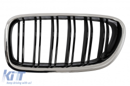 Central Kidney Grilles suitable for BMW 5 Series F10 F11 (2010-2017) Chrome Frame Piano Black Double Stripe-image-6098966