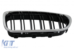 Central Kidney Grilles suitable for BMW 5 Series F10 F11 (2010-2017) Chrome Frame Piano Black Double Stripe-image-6098967
