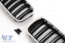 Central Kidney Grilles suitable for BMW 5 Series F10 F11 (2010-2017) Chrome Frame Piano Black Double Stripe-image-6098968