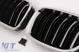 Central Kidney Grilles suitable for BMW 5 Series F10 F11 (2010-2017) Chrome Frame Piano Black Double Stripe-image-6098969